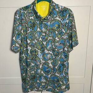 Good Good Men’s Golf Polo Heron Birds Eye View Print Polo Size Large Shirt